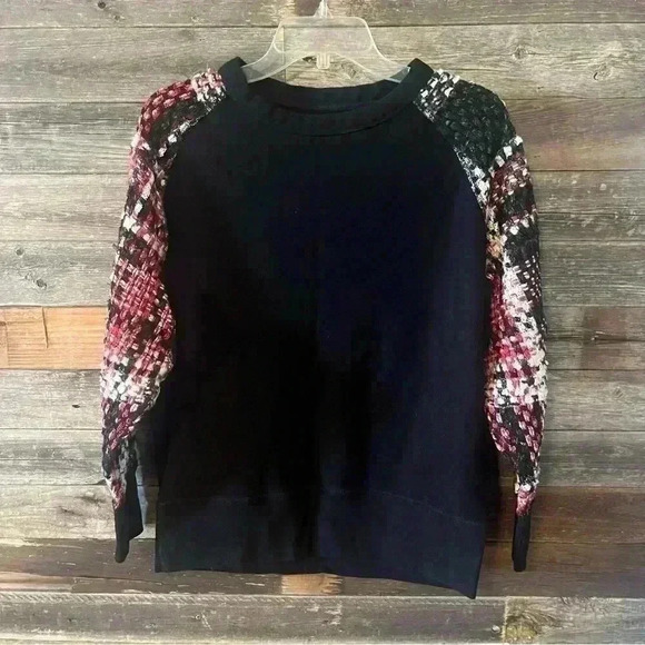 rag & bone Racer X Linton Black Red Plaid Tweed Sleeve Sweatshirt XS - Picture 7 of 11